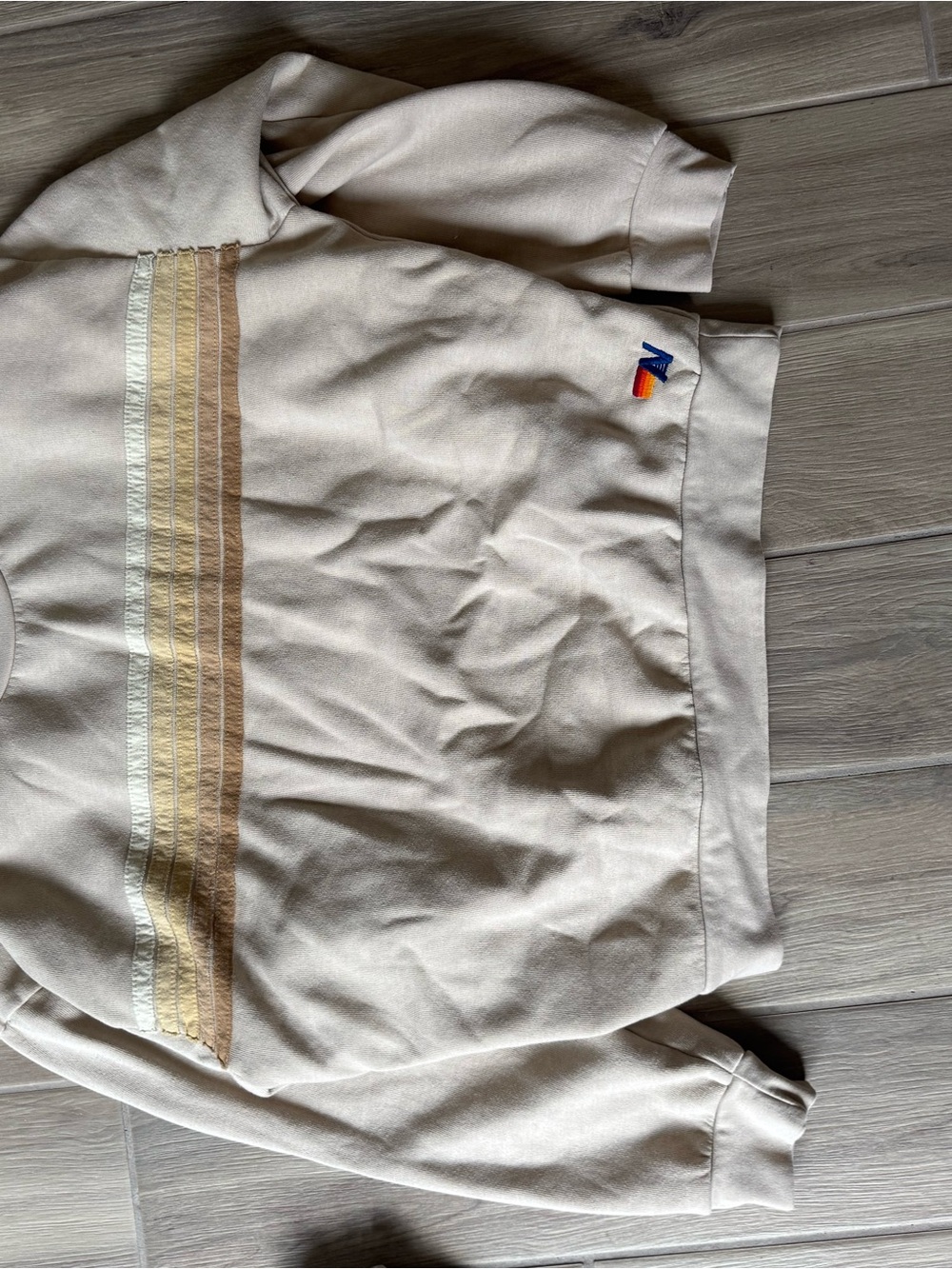 Aviator Nation Cream Sweatshirt & Joggers with Beige Stripe Accents - Picture 2 of 5